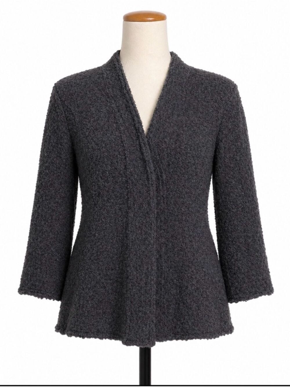 Eileen Fisher Charcoal Wool Blend Snap Front Textured Cardigan Sweater